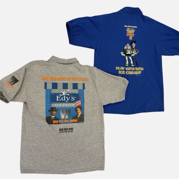DISNEY TOY STORY 2 & WARNER BROS WILD WILD WEST EDYS ICE CREAM RARE POLO SHIRTS - Picture 1 of 8